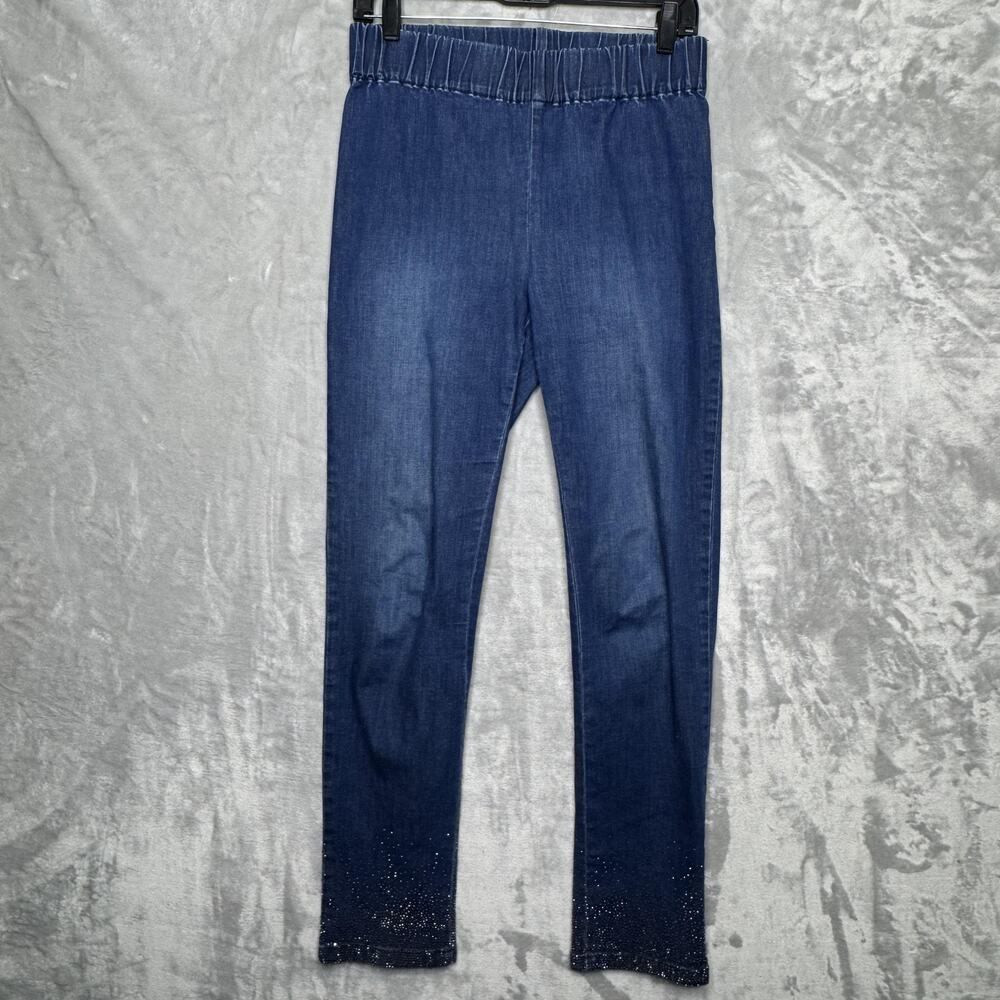 Soft Surroundings Jeans Womens S Medium Wash Blue Rhinestone Hem Jegging Stretch
